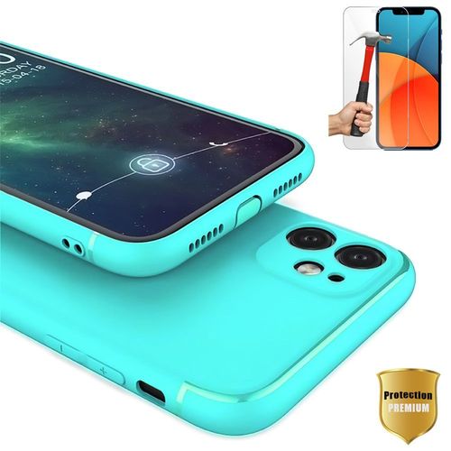 Ensemble Coque + 1 Verre Trempe Pour Iphone 13 Pro (6,1') Silicone Atte Vert