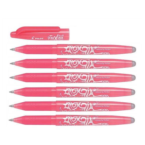 Pilot Lot De 6 Stylos Roller Encre Gel Effaçable Frixion Ball 07 Pointe Moyenne Rose Corail