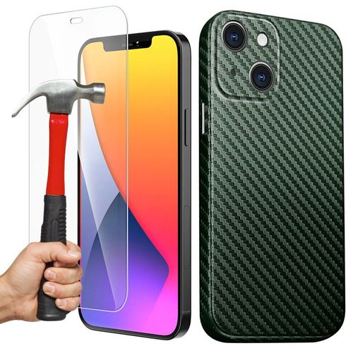 Coque Silicone Motif Mosaique Iphone 13 (6,1') Vert Nuit + Verre Trempe