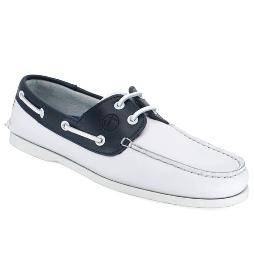 Chaussures Bateau Homme Seajure Navagio Cuir Blanc, Bleu Marine Et Rouge