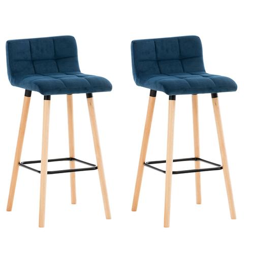 Lot De 2 Tabourets De Bar En Velours Bleu Coutures Décoratives Pieds En Bois Avec Repose-Pieds Tdb10285