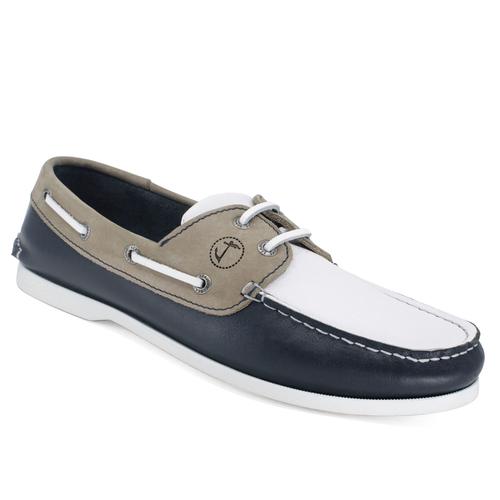 Chaussures Bateau Homme Seajure Vendicari Cuir Et Nubuck Bleu Marine, Blanc Et Chameau