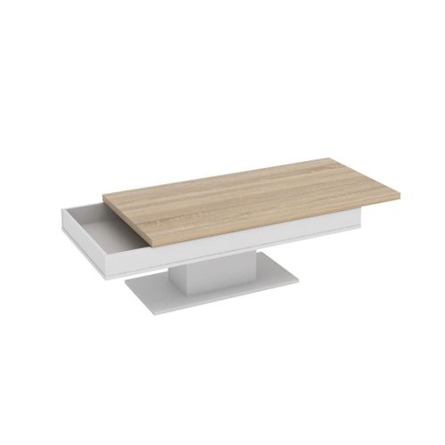 Table Basse Astulia - Avec Rangements - Blanc - Plateau Effet Chêne