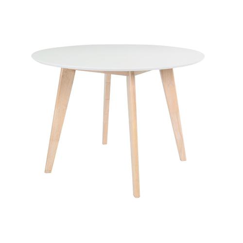 Table Scandinave Ronde Blanc Et Bois D100 Cm Leena