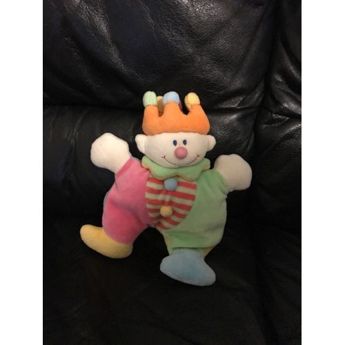 Doudou Peluche Coussin Jollybaby Clown Roi Rose Vert Bleu Jaune Raye 23cm