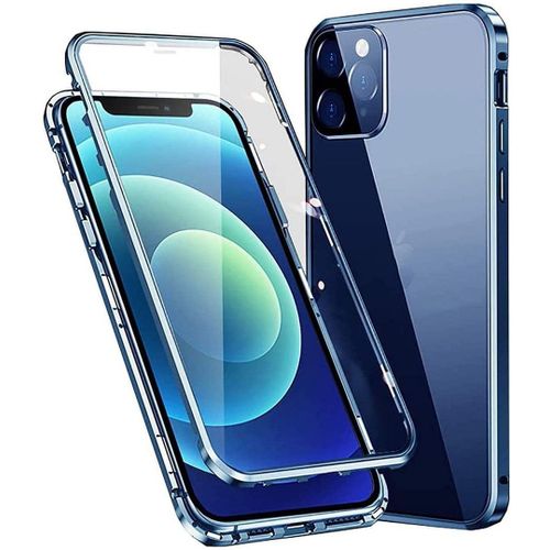 Coque Pour Iphone 12 Pro (6.1') En Verre Trempe Couleur Bleu Protection 360 Degres Magnetique Anti-Choc