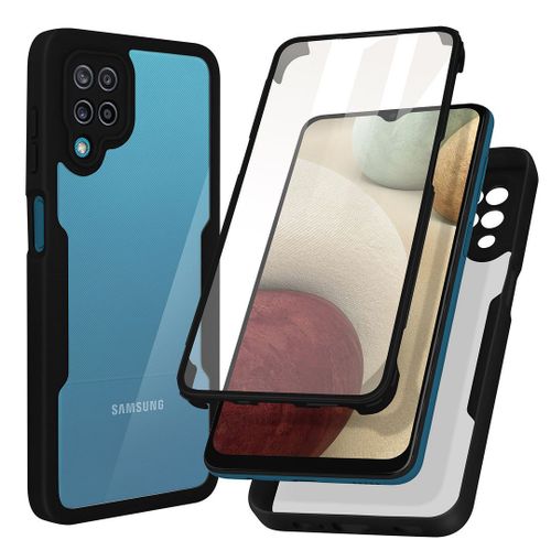 Coque Samsung Galaxy A12, Coque Integrale Antichoc Transparente Contour Noir