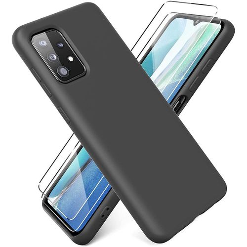 Pack Coque Samsung A52 5g (6,5'') Avec Verre Trempe Protection Silicone Noir