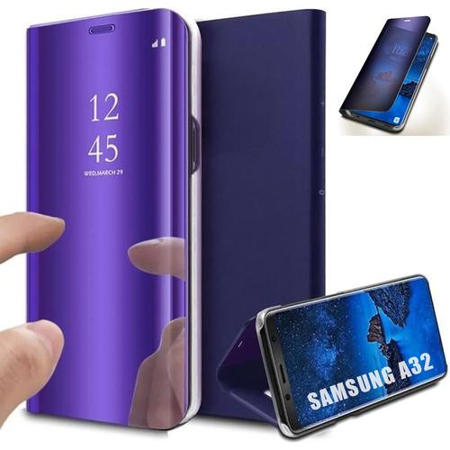 Coque Pour Samsung A32 5g (6,4'') Flip Effet Miroir Protection Anti Choc + Support - Violet