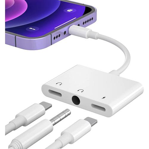 Adaptateur 3 en 1 Convertisseur 2 Ports Lightning et 1 Port Jack 3,5mm vers Lightning