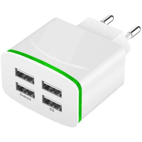 Chargeur Secteur Adapdateur USB 4 Ports Prise Universel Lumiere LED