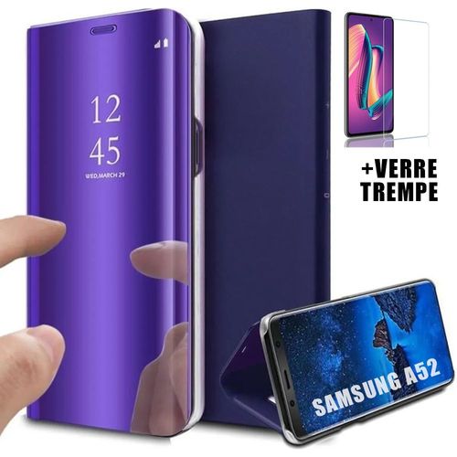 Lot Coque Samsung A52 5g Effet Miroir Anti Choc Solide Violet + Verre Trempe