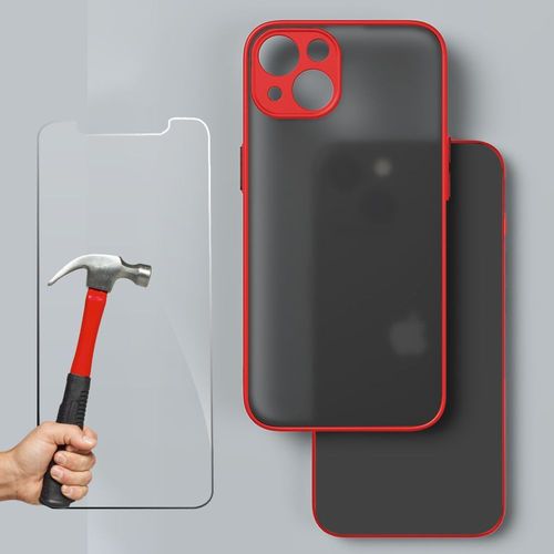 Lot Coque Pour Iphone 13 Protection Gel Silicone Mat - Rouge + 1 Verre Trempe