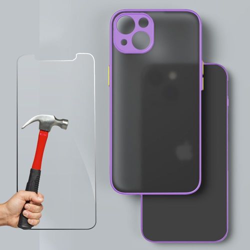 Lot Coque Pour Iphone 13 Pc + Silicone Violet + Protection Verre Trempe