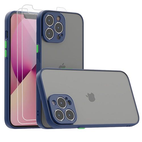 Coque Pour Iphone 13 Pro Max (6.7') Protection Silicone Bleu Marine + 1 Verre Trempe