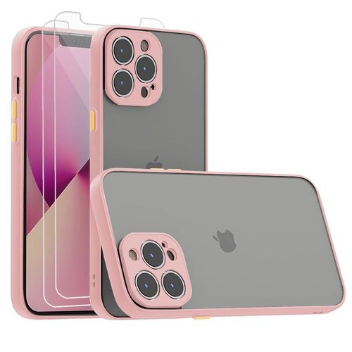 Coque Iphone 13 Pro Max (6.7') Protection Antichoc Silicone Rose 1 Verre Trempe Vitre