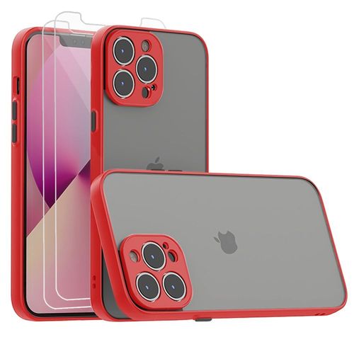 Coque Iphone 13 Pro Max (6.7') Protection Gel Silicone Mat Rouge + 1 Verre Trempe