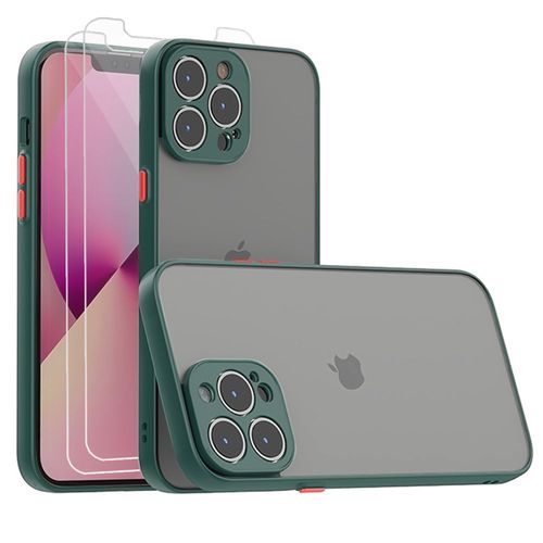 Coque Iphone 13 Pro Max (6.7') Silicone Fine Rigide Antichoc Vert Nuit + 1 Verre Trempe