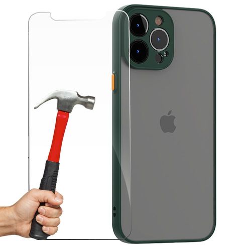 Pack Coque Pour Iphone 13 Pro Max (6.7) Silicone Fine Rigide Antichoc Vert Nuit + 1 Verre Trempe