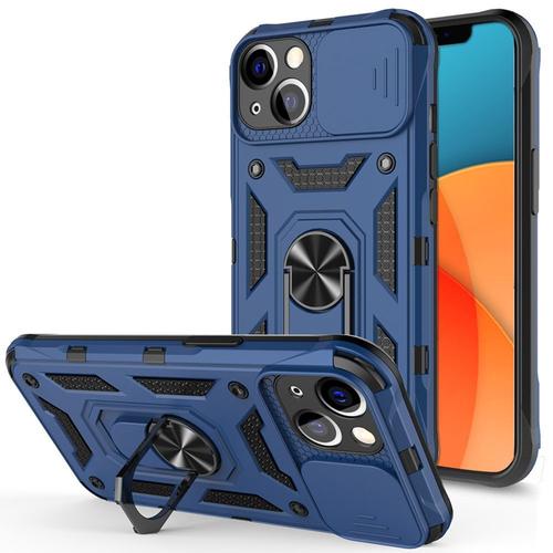 Coque Iphone 13 (6.1') Bleu Navy Rigide Antichoc Avec Anneau Support