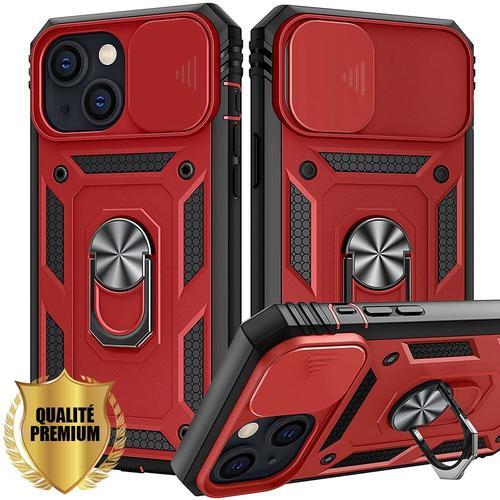 Coque Iphone 13 (6.1 Pouces) Rouge Antichoc Avec Support Magnetic Car Mount