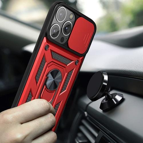 Coque Pour Iphone 13 Pro Max Rouge Avec Bague Support Et Protection Camera