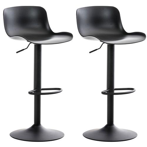 Lot De 2 Tabourets De Bar Hauteur Réglable Design Contemporain En Plastique Noir Pieds Trompette Noir 10_0000318