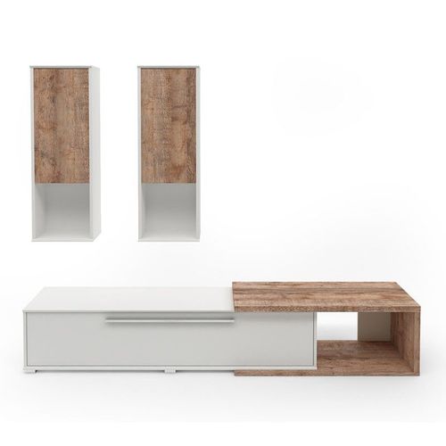 Composition De 3 Meubles Design Pour Salon Couleur Blanc Et Chêne Collection Harlem