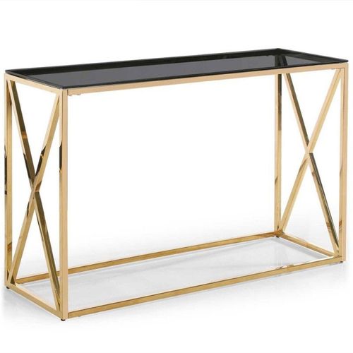 Console Design En Verre "Gladis" 120cm Or & Noir