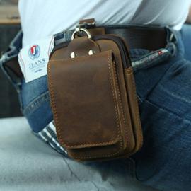 brun#Sac de ceinture en cuir de cheval fou pour homme, pochette de  téléphone, petit sac de voyage