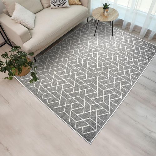 Tapis Extérieur, Kilim Reversible 280x380 Lyn2 Bri Gris Et Crème
