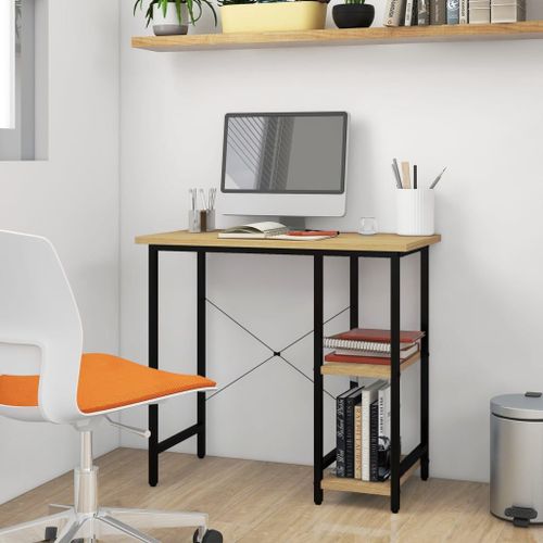 Vidaxl Bureau D'ordinateur Noir Et Chêne Clair 80x40x72cm Mdf Et Métal