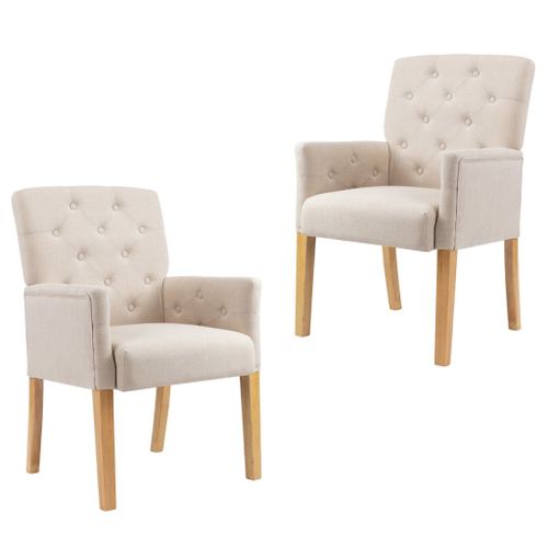 Vidaxl Chaises De Salle À Manger Avec Accoudoirs 2 Pcs Beige Tissu
