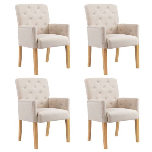 Vidaxl Chaises De Salle À Manger Avec Accoudoirs 4 Pcs Beige Tissu