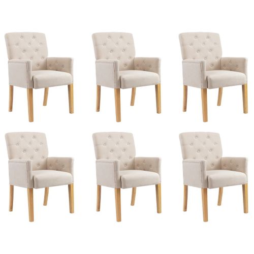 Vidaxl Chaises De Salle À Manger Avec Accoudoirs 6 Pcs Beige Tissu