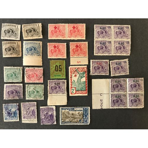29 Timbres De Guyane De 1904 À 1929 Yvert 49, 50, 52, 53, 54, 56, 68, 74, 76, 78, 91, 92, 93, 110 & 120