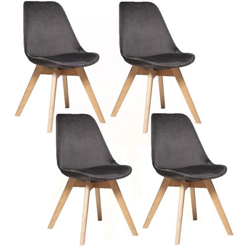 Lot De 4 Chaises Effet Velours Baya - Gris