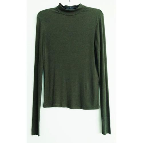 T Shirt Vert Kaki Manches Longues Col Montant. Sous Pull. Zara. Taille 36 / 38