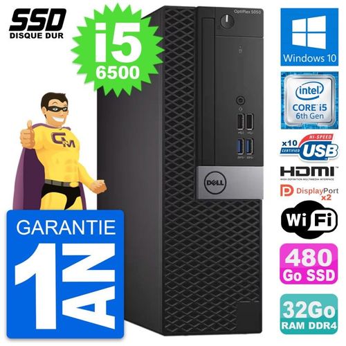 PC Dell OptiPlex 5050 SFF Intel i5-6500 RAM 32Go SSD 480Go HDMI Windows 10 Wifi