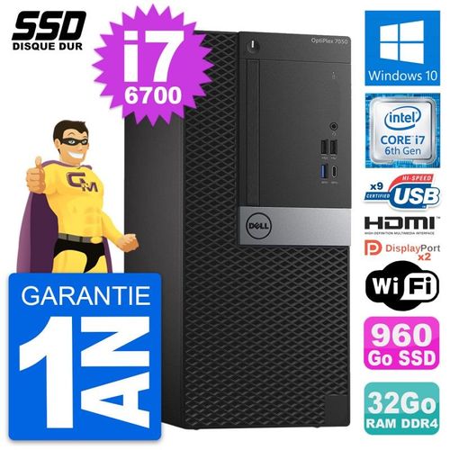 PC Tour Dell OptiPlex 7050 Intel i7-6700 RAM 32Go SSD 960Go HDMI Windows 10 Wifi