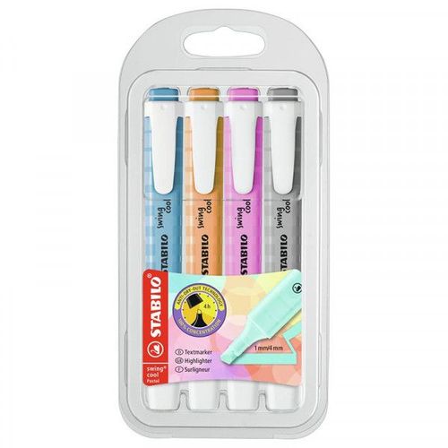 Pochette De 4 Surligneurs Stabilo Swing Cool Pastel - Assortiment Pastel