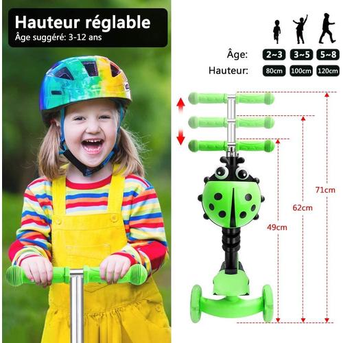 Trottinette pour bébé-couleur verte réglable en hauteur