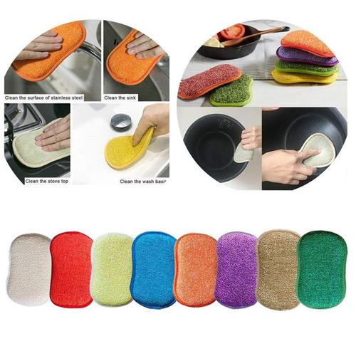 Lot De 8 Éponges À Récurer Double Face En Microfibre Antibactérienne Idéal Pour Les Poêles, Les Ustensiles De Cuisine (Couleur Aléatoire)