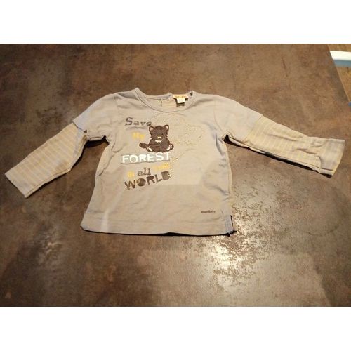 T Shirt Ml Marron Garçon 12 Mois Baby Wapi Très Bon État