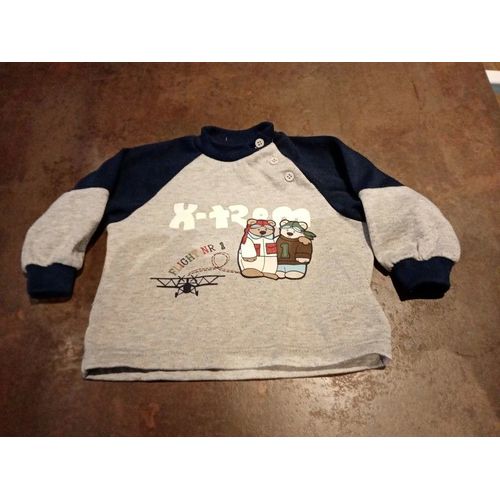 Pull Polaire Gris Bleu Garçon 18 Mois Baby Time Bon État