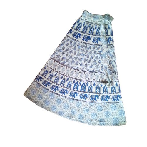Jupe Longue Indienne Beige Et Bleue - Jupe Portefeuille - Jupe Femme Taille Unique