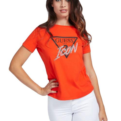 T Shirt Guess Setting Stones Logo Femme Orange