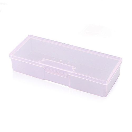 Boîte de rangement rectangulaire en plastique, boîte de rangement en plastique Transparent rose pour les ongles, brosse, dessin, stylo, tampon, étui de rangement pour outils à ongles