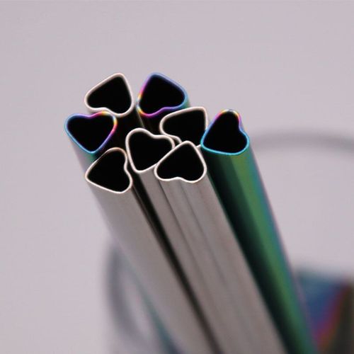 Ensemble de paille métallique réutilisable, 1 pièce, en forme de c¿ur, pour le thé à bulles, en acier inoxydable 304, pour Bar à perles, pour Milkshake