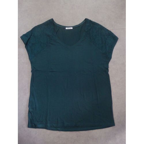 T-Shirt Vert Foncé / Manches Dentelle Promod - L